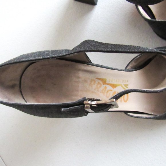 SALVATORE FERRAGAMO Designer Maryjane Heels Block Heel Made in Italy Gray Size 7 - Picture 5 of 15